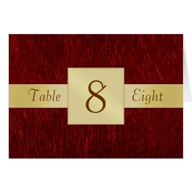 Red Garnet & Gold Table Number Folded Card (Front Horizontal)