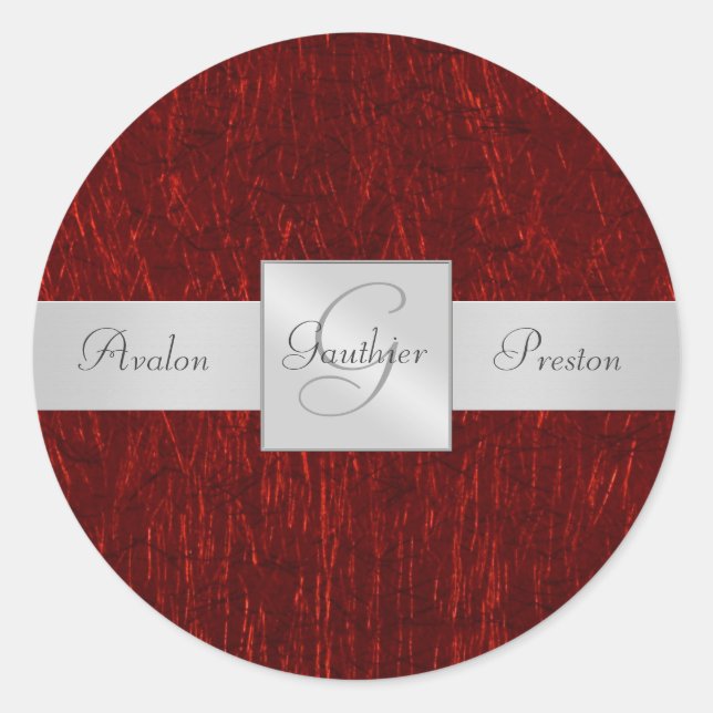 Red Garnet Monogram Wedding Sticker (Front)