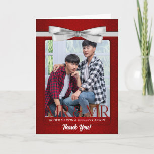 Red Gay from Two Grooms Blank Wedding Thank You Card