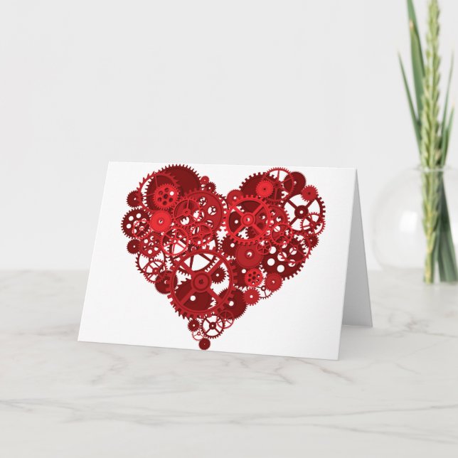 Red Gears Heart Holiday Card (Front)