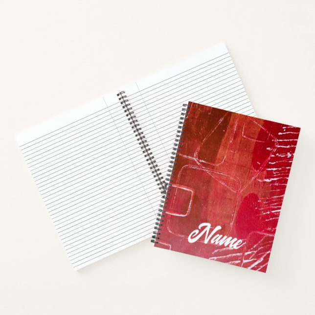 Red, Gel Print Collage Spiral Notebook (Inside)