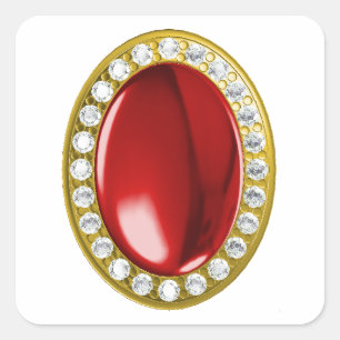 Red gemstone with diamonds square sticker