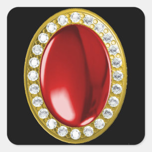 Red gemstone with diamonds square sticker