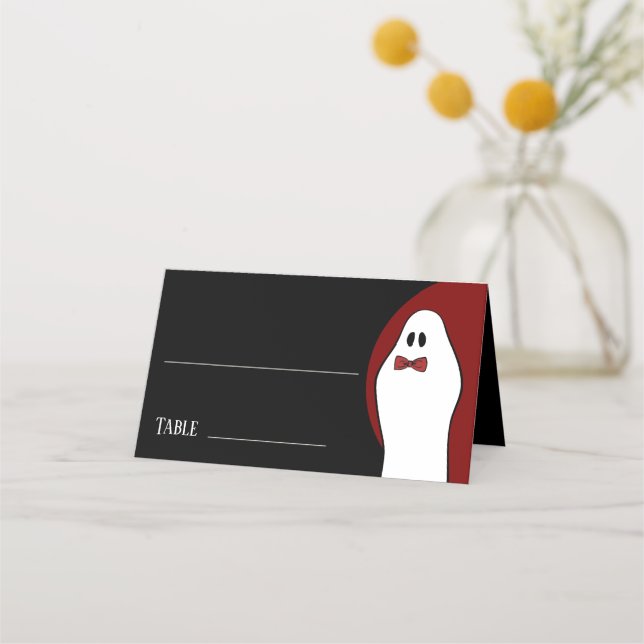 Red Gentleman Ghost Halloween Wedding Place Card (Front)