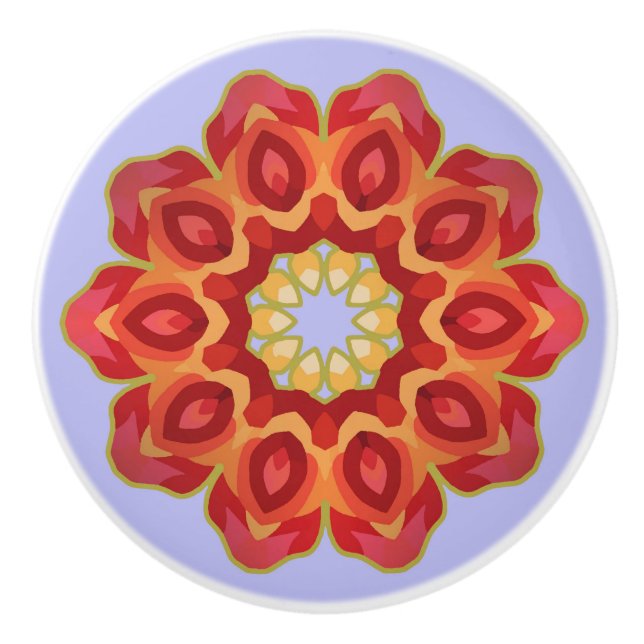 Red Geo Peony on Blue Ceramic Knob (Front)