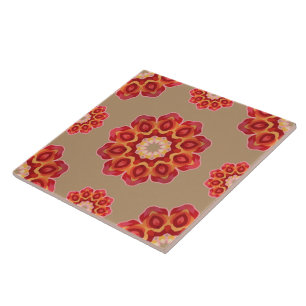 Red Geo Peony on Fawn Tile