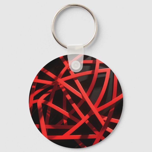 Red Geometric Abstract Chaos Key Ring (Front)