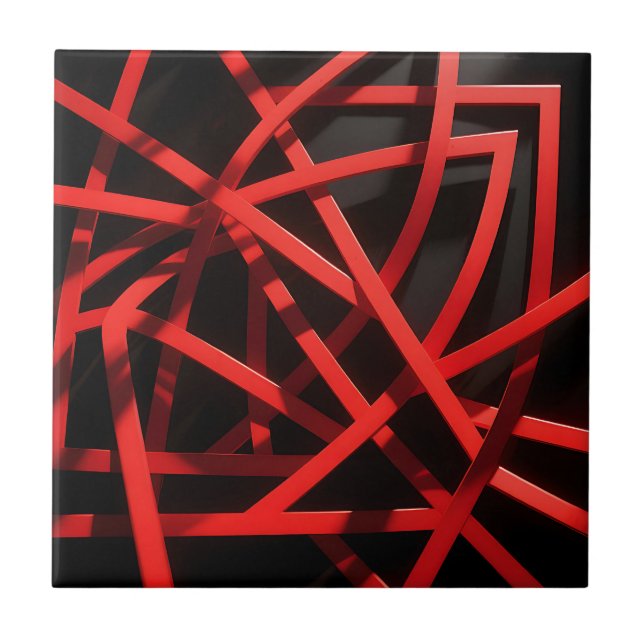 Red Geometric Abstract Chaos Tile (Front)