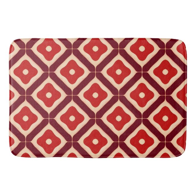 Red Geometric Abstract Design Bath Mat (Front)