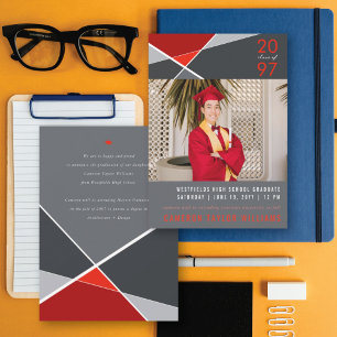 Red Geometric Colour Blocks Trendy Graduation Phot Announcement