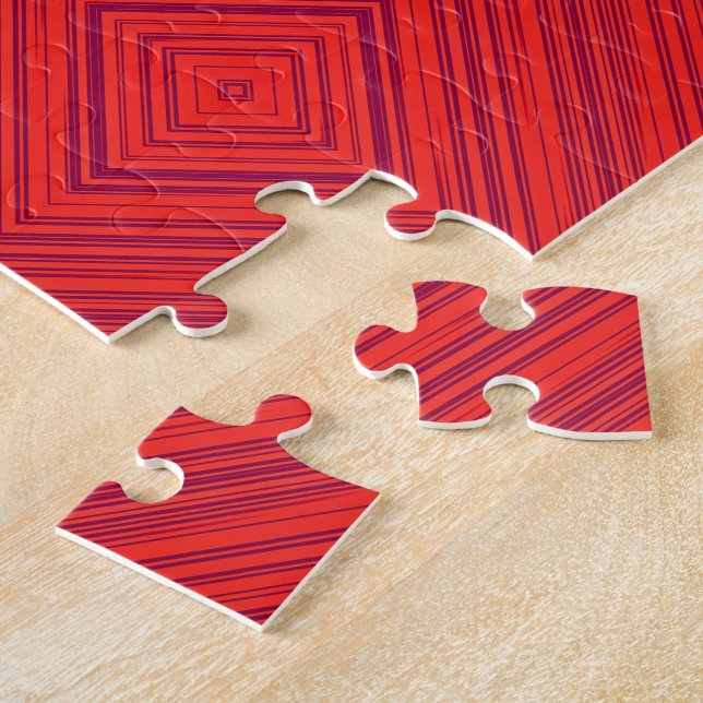 Red Geometric Diamond Pattern Impossible Pattern Jigsaw Puzzle (Side)
