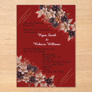 Red Geometric Floral Wedding Invitation
