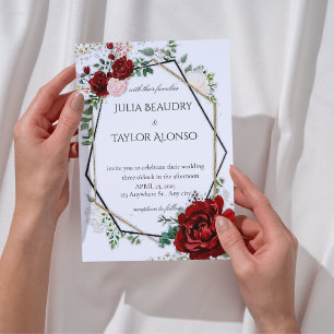 red Geometric Floral Wedding Invitation