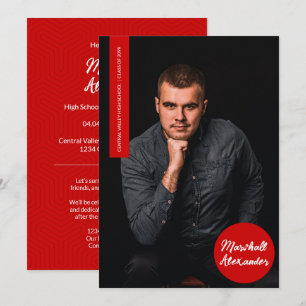 Red Geometric Graduation Photo Invitation