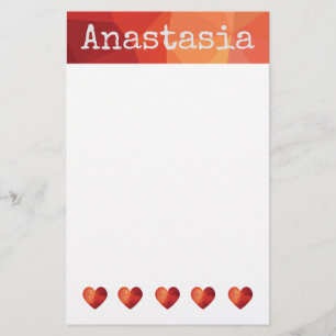 Red geometric heart and personalised name stationery