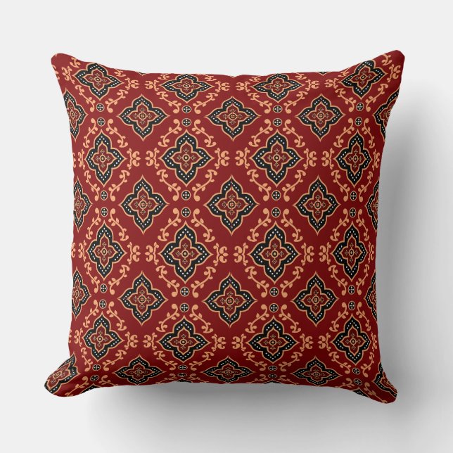 Red Geometric Indian Pattern Cushion (Front)