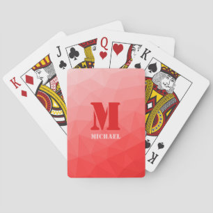 Red geometric mesh pattern Monogram Playing Cards