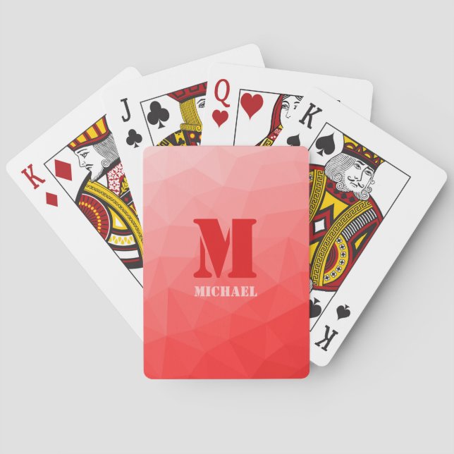 Red geometric mesh pattern Monogram Playing Cards (Back)