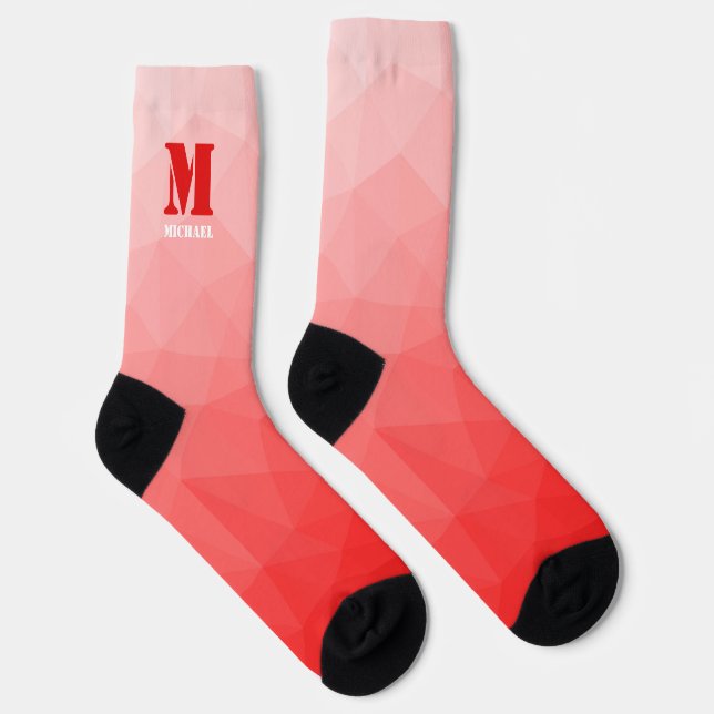 Red geometric mesh pattern Monogram Socks (Right)