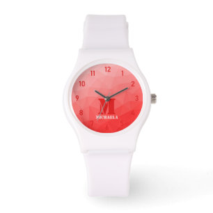 Red geometric mesh pattern Monogram Watch