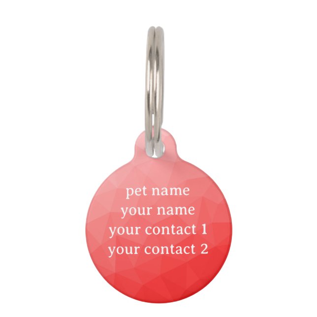 Red geometric mesh pattern Your text Pet Tag (Back)