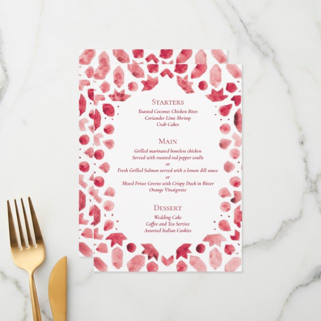 Red Geometric Moroccan Tile Wedding Menu (Front/Back In Situ)