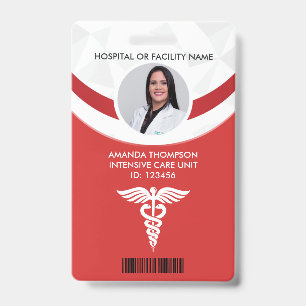 Red Geometric Nurse Photo ID Badge