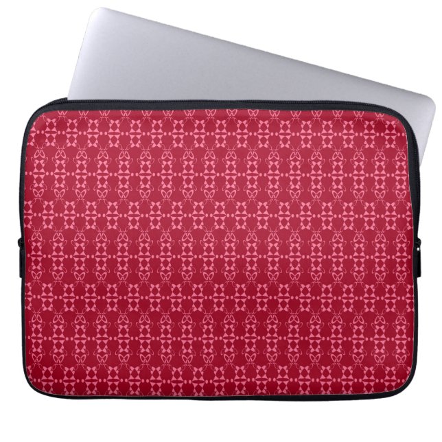 Red geometric ornament pattern retro laptop sleeve (Front)