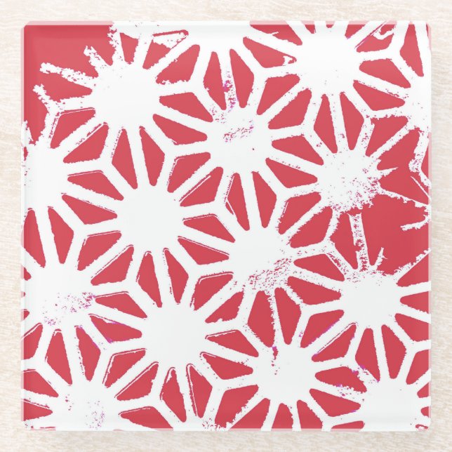 Red geometric pattern glass coaster (Front)