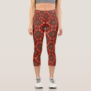 Red Geometric Pattern / Indian Print Capri Leggings