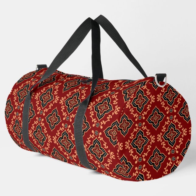 Red Geometric Pattern / Indian Print  Duffle Bag (Left Corner)