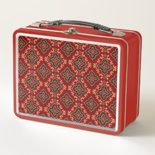 Red Geometric Pattern / Indian Print Metal Lunch Box
