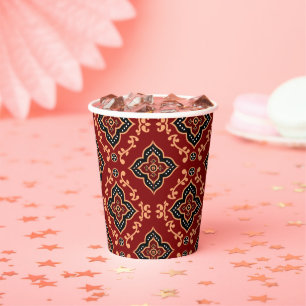 Red Geometric Pattern / Indian Print Paper Cups