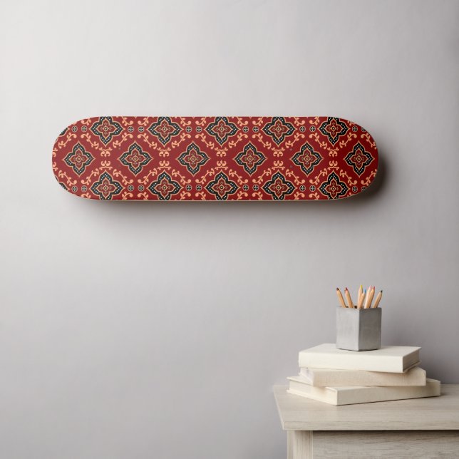 Red Geometric Pattern / Indian Print  Skateboard (Wall Art (Horz))