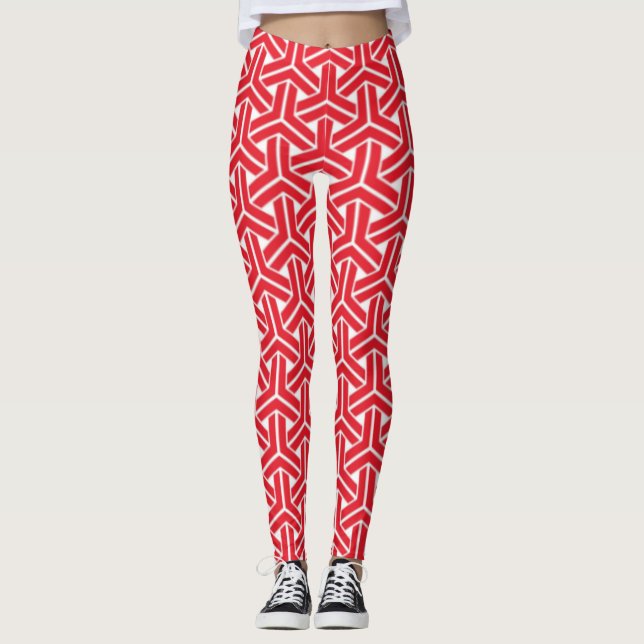 Red Geometric Pattern Leggings (Front)