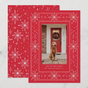 Red geometric star border Christmas Photo Holiday Card