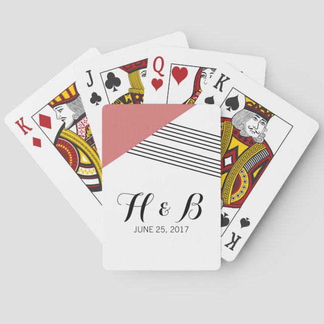 Red Geometric Stripe Playing Cards (Back)