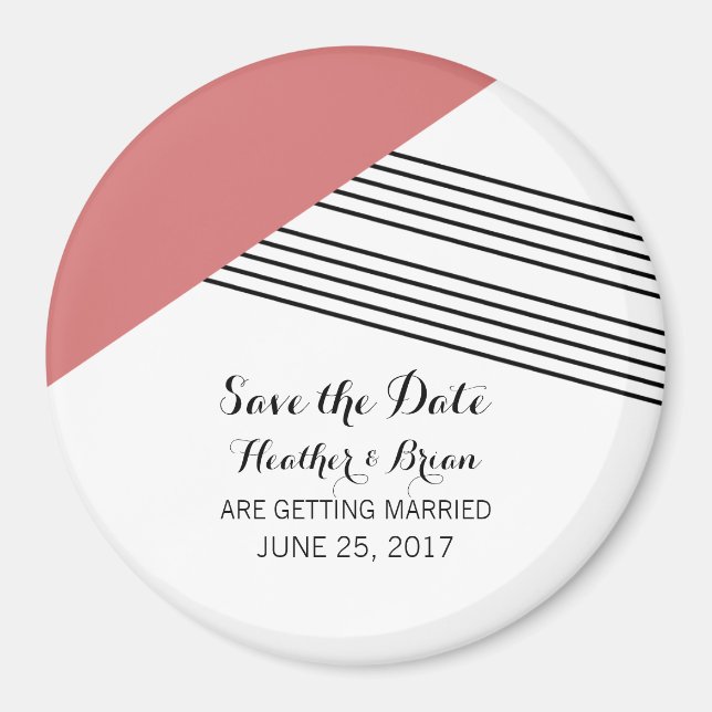 Red Geometric Stripe Save the Date Magnet (Front)