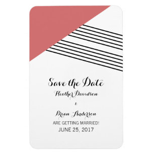 Red Geometric Stripe Save the Date Magnet