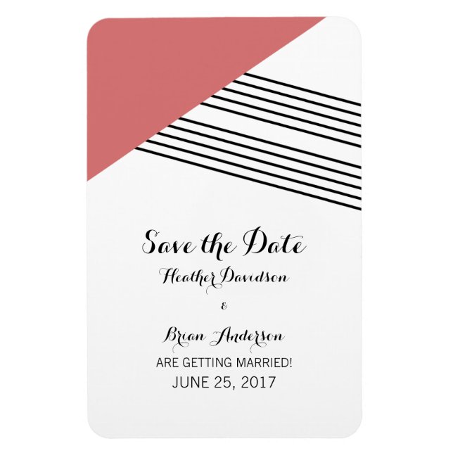 Red Geometric Stripe Save the Date Magnet (Vertical)