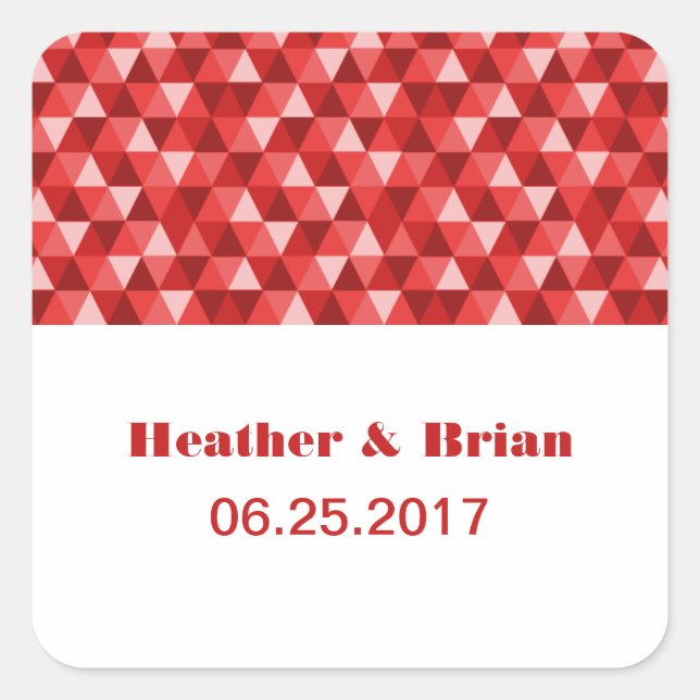 Red Geometric Triangles Wedding Stickers (Front)