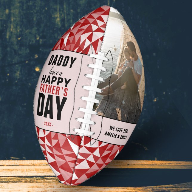 Red Geometrical Daddy Happy Father`s Day Photo Football (Creator Uploaded)