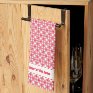 Red Geometrical pattern custom text Tea Towel