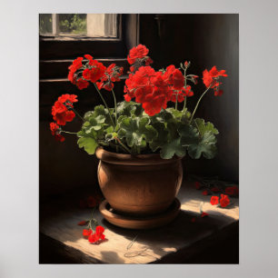 Red Geranium Flowers Art Print Poster