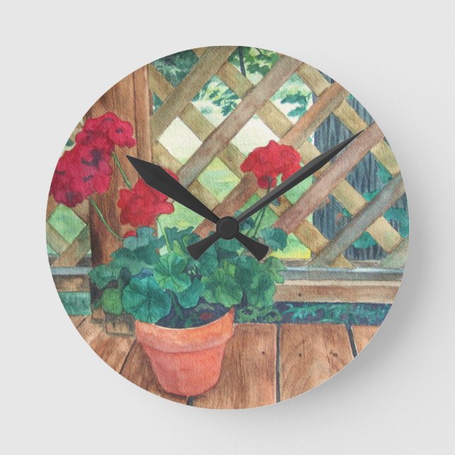 Red Geranium Round Clock (Front)