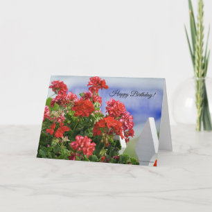 Red Geraniums Birthday Card