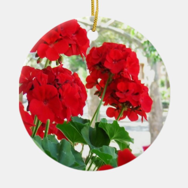 Red Geraniums Flower Ornament (Front)