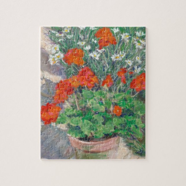 Red Geraniums in Summer Garden Jigsaw Puzzle (Vertical)