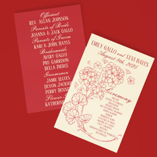 Red Geraniums on Beige Wedding Programme