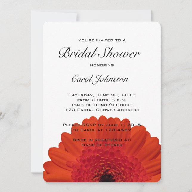 Red Gerber Daisy Bridal Shower Invitation (Front)